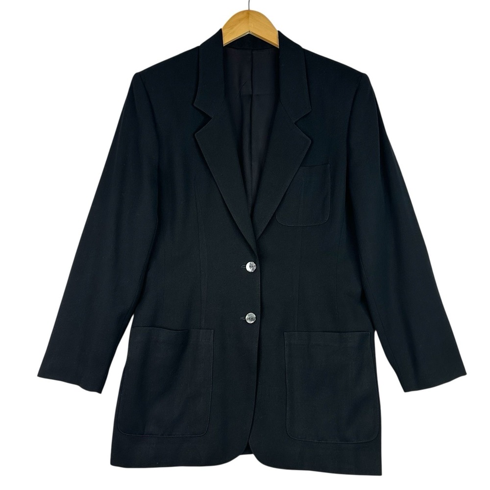 Vintage 80s‎ 90s Lands' End Black Wool Blazer Jacket Women's 10 Made in USA